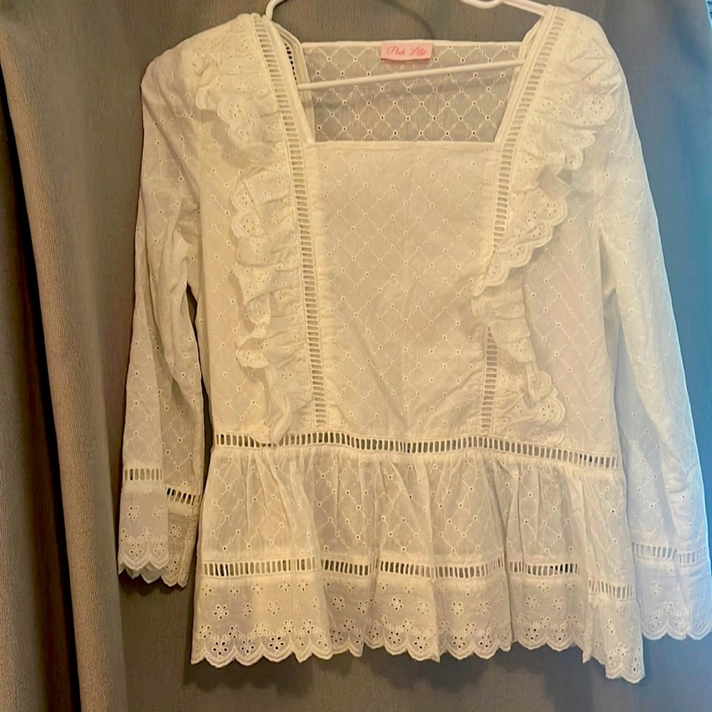 Pink Lily White Lace Peplum top